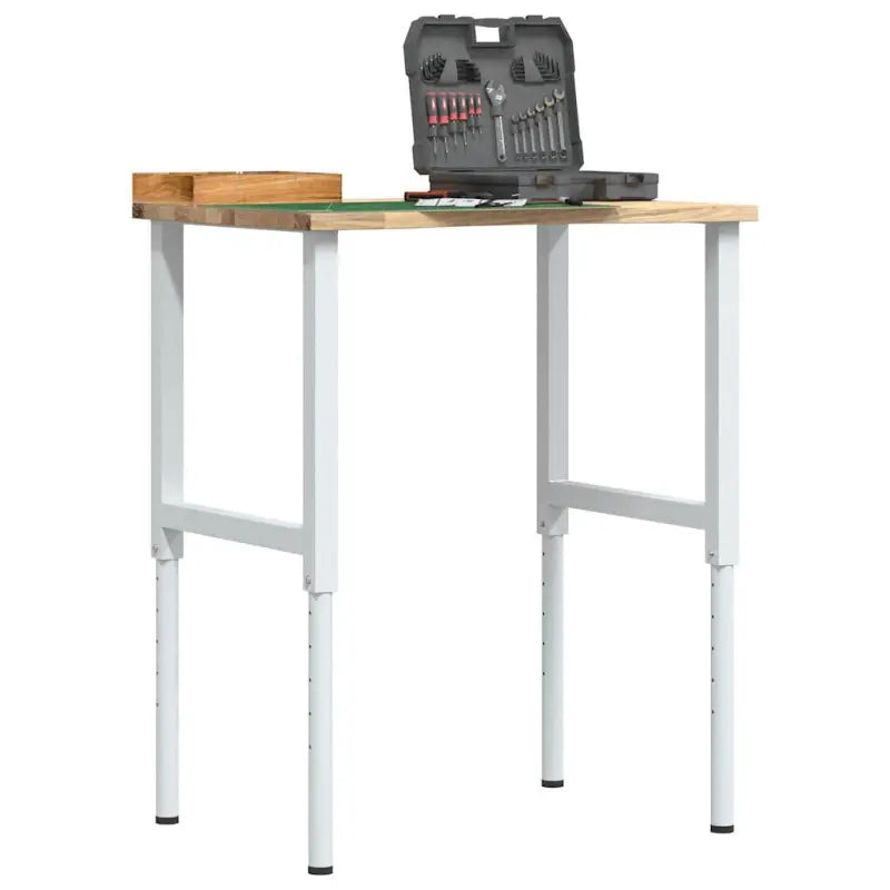 Werkbank van massief eikenhout en gepoedercoat metaal met groot werkgebied - wit en naturel / 80 x 60 x (71.5-98) cm