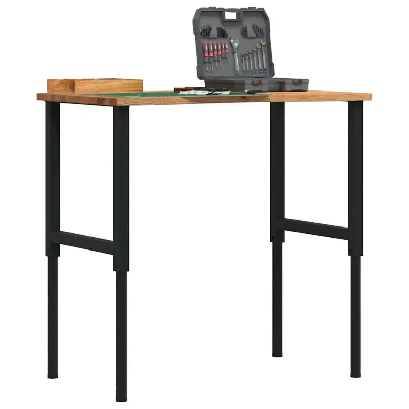 Werkbank van massief eikenhout en gepoedercoat metaal met groot werkgebied - Zwart en lichtbruin / 100 x 60 x (71.5-98)