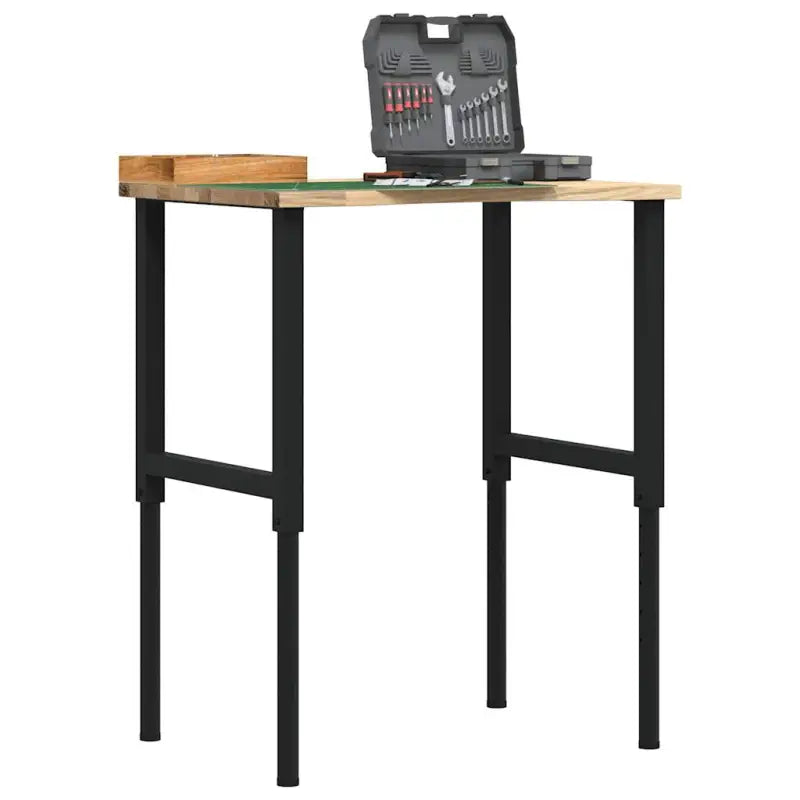 Werkbank van massief eikenhout en gepoedercoat metaal met groot werkgebied - black and natural / 80 x 60 x (71.5-98) cm