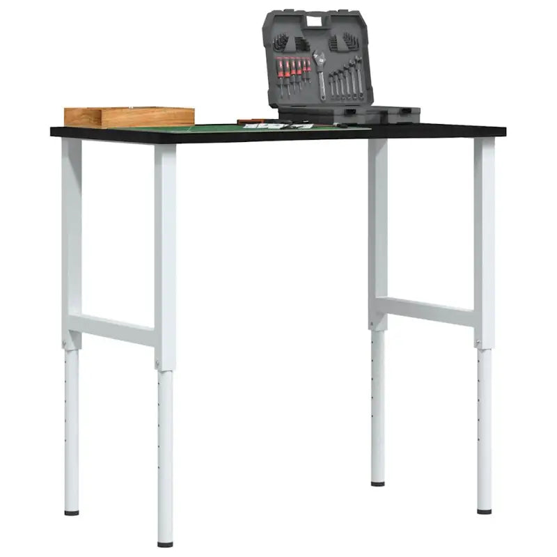 Werkbank van massief eikenhout en gepoedercoat metaal met groot werkgebied - white and dark brown / 100 x 60 x