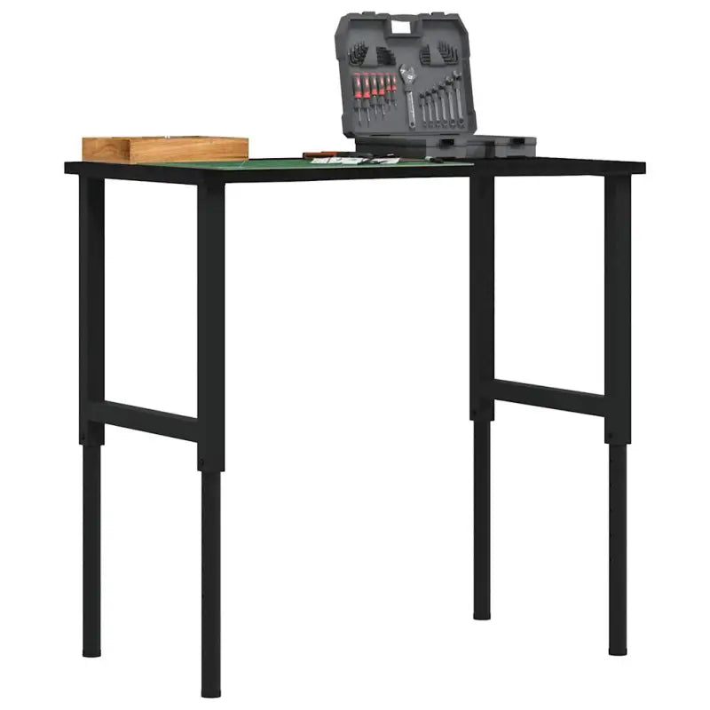 Werkbank van massief eikenhout en gepoedercoat metaal met groot werkgebied - Zwart en donkerbruin / 100 x 60 x