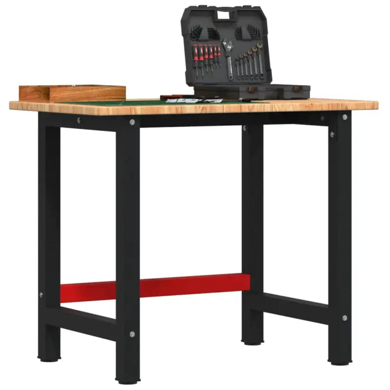 Werkbank van massief eikenhout met groot werkgebied en gepoedercoat metaal - Lichtbruin / 100 x 60 x 81.5 cm / 1