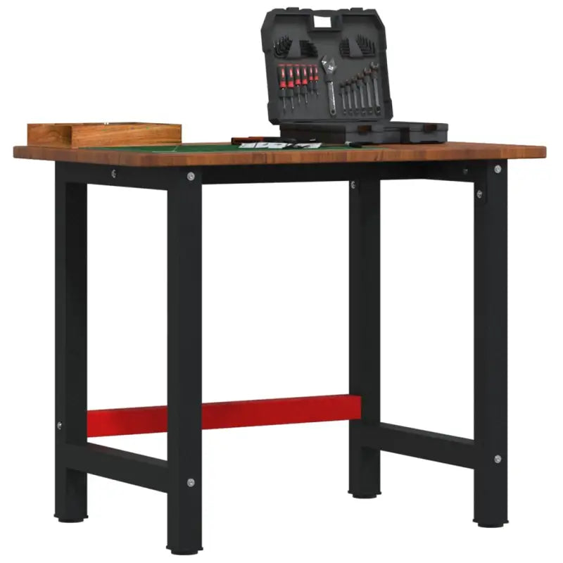 Werkbank van massief eikenhout met groot werkgebied en gepoedercoat metaal - Donkerbruin / 100 x 60 x 81.5 cm / 1