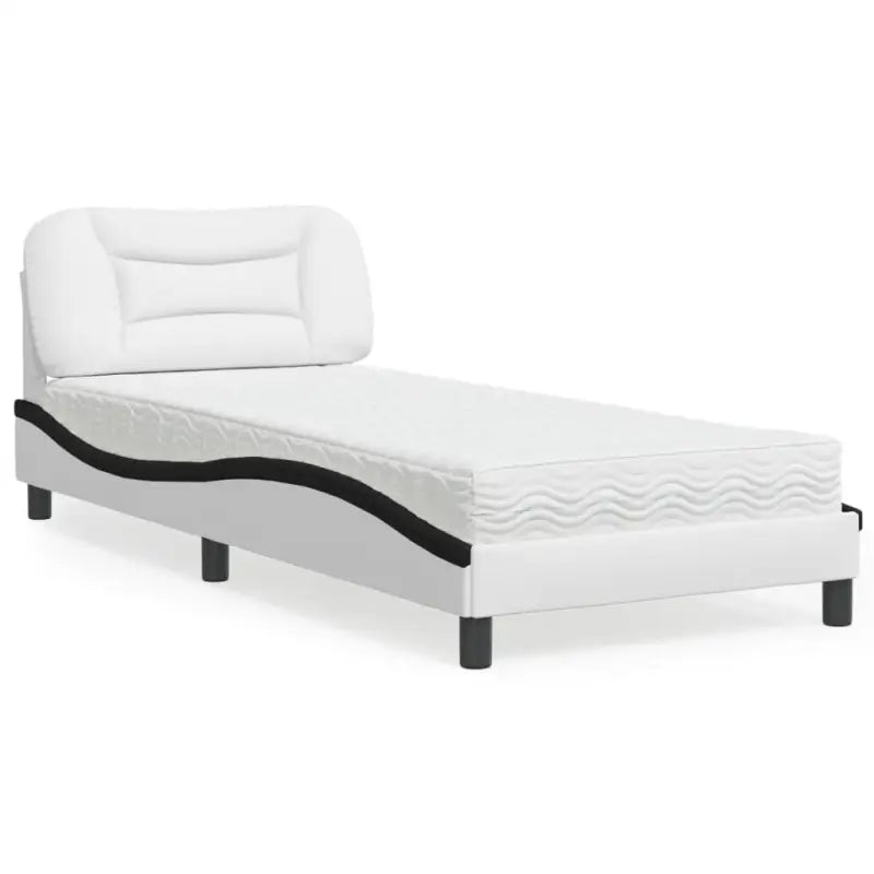 Wit materiaal bed met multiplex lattenbodem en 22d pu-schuim matras - Wit en zwart / 90 x 200 cm - Bedden & bedframes
