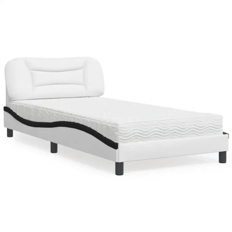 Wit materiaal bed met multiplex lattenbodem en 22d pu-schuim matras - Wit en zwart / 100 x 200 cm - Bedden & bedframes