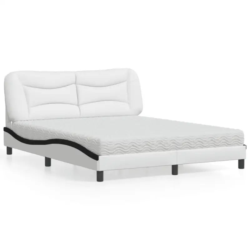 Wit materiaal bed met multiplex lattenbodem en 22d pu-schuim matras - Wit en zwart / 160 x 200 cm - Bedden & bedframes