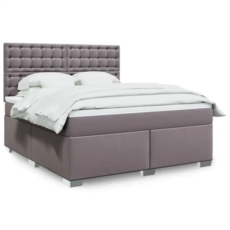 Wit materiaal boxspring met hoogte verstelbaar en massief grenenhout - Grijs / 180 x 200 cm / knoppwn - Bedden &