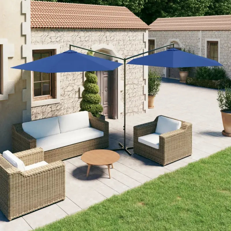 Zorg ervoor dat je beschutting hebt met deze dubbele parasol met stevige stalen paal - azuurblauw / 1 - Parasols