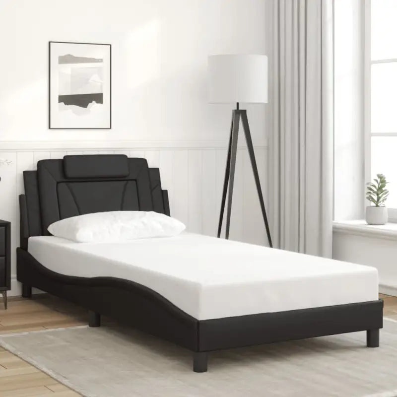 Zwart bedframe met hoofdeinde en multiplex lattenbodem voor comfortabel slapen - Zwart / 100 x 200 cm - Bedden &