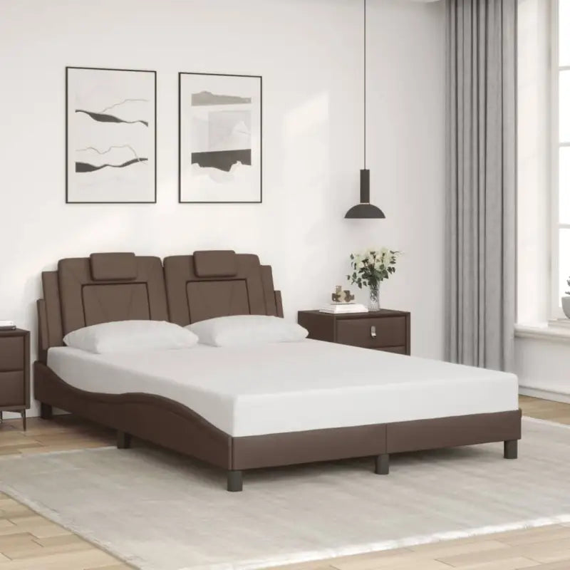 Zwart bedframe met hoofdeinde en multiplex lattenbodem voor comfortabel slapen - Bruin / 120 x 200 cm - Bedden &