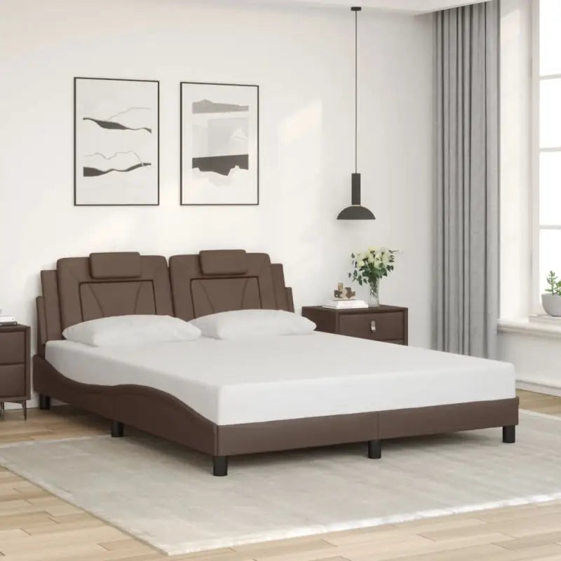 Zwart bedframe met hoofdeinde en multiplex lattenbodem voor comfortabel slapen - Bruin / 160 x 200 cm - Bedden &
