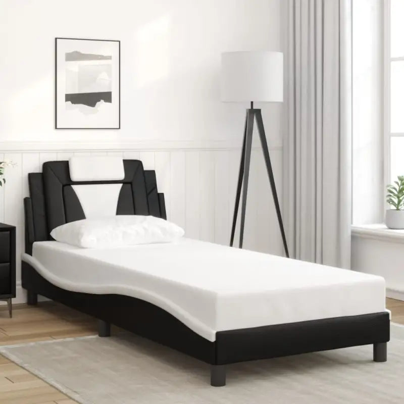 Zwart bedframe met hoofdeinde en multiplex lattenbodem voor comfortabel slapen - Zwart en wit / 90 x 200 cm - Bedden &