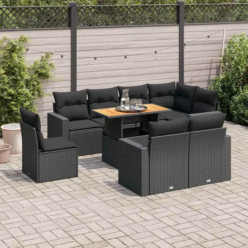 Zwart gepoedercoat stalen loungeset met waterdichte tas voor buiten - Zwart / 3x midden + 5x hoek + Tafel - Tuinsets
