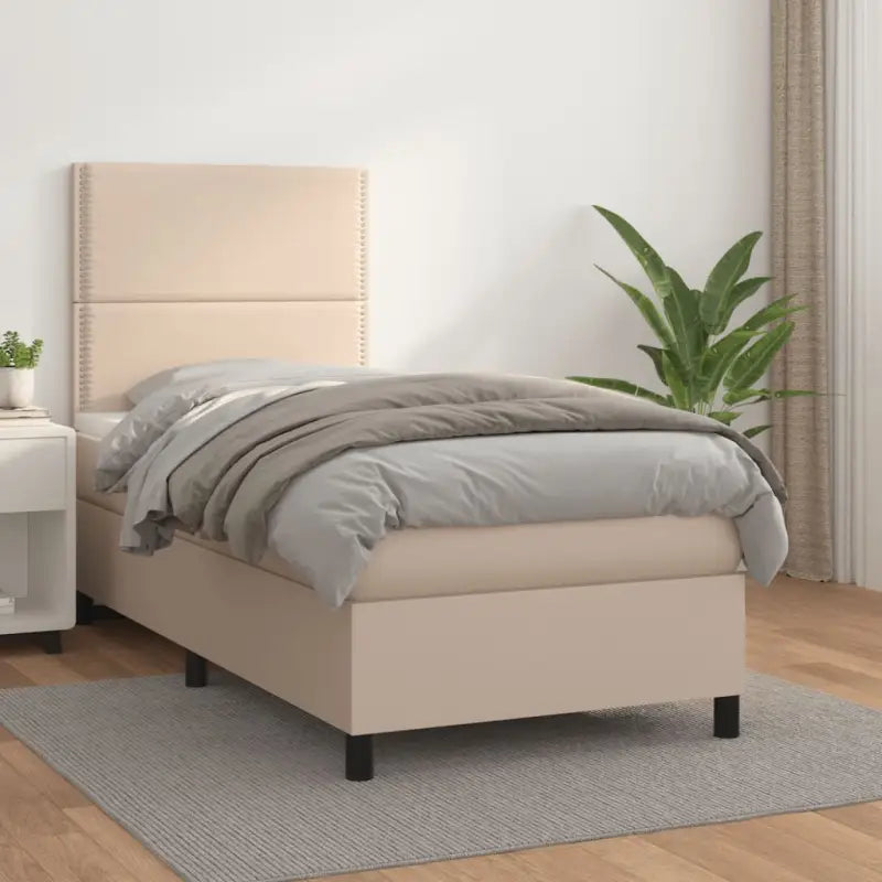 Zwart Kunstleer Boxspringbed met schuim vulling en ideale afmetingen - Cappuccino / 90 x 190 cm / Effen met spijkers