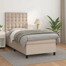 Zwart Kunstleer Boxspringbed met schuim vulling en ideale afmetingen - Cappuccino / 90 x 200 cm / knoppwn - Bedden &