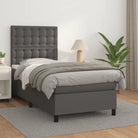 Zwart Kunstleer Boxspringbed met schuim vulling en ideale afmetingen - Grijs / 80 x 200 cm / knoppwn - Bedden &