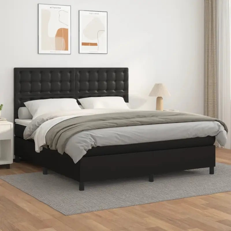 Zwart Kunstleer Boxspringbed met schuim vulling en ideale afmetingen - Zwart / 160 x 200 cm / knoppwn - Bedden &