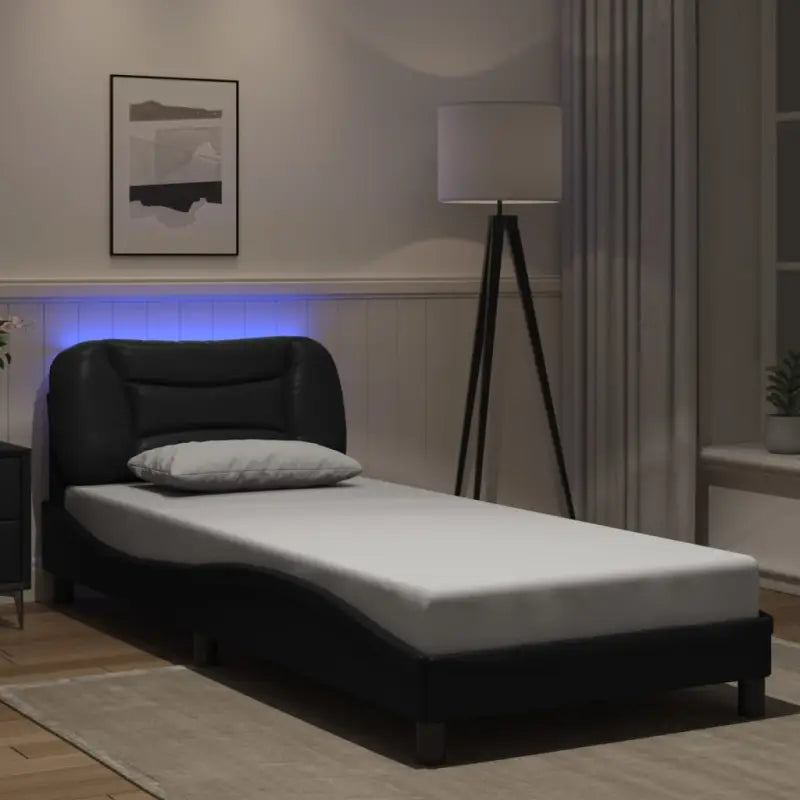 Zwart Liedbed met LED-verlichting en multiplex lattenbodem - Zwart / 90 x 190 cm - Bedden & bedframes