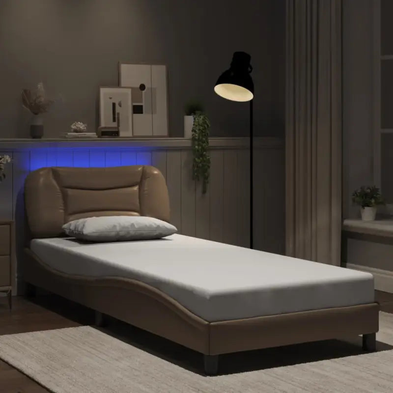 Zwart Liedbed met LED-verlichting en multiplex lattenbodem - Cappuccino / 90 x 190 cm - Bedden & bedframes