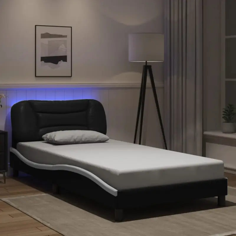Zwart Liedbed met LED-verlichting en multiplex lattenbodem - Zwart en wit / 100 x 200 cm - Bedden & bedframes