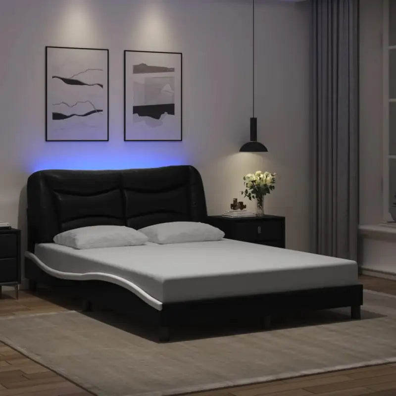 Zwart Liedbed met LED-verlichting en multiplex lattenbodem - Zwart en wit / 140 x 200 cm - Bedden & bedframes