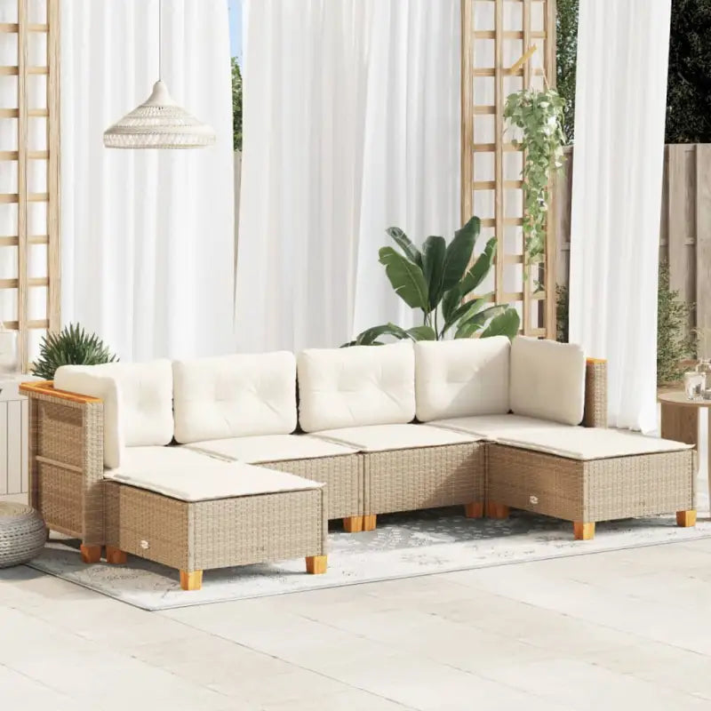 Zwart loungeset met natuurlijke olieafwerking en gepoedercoat staal - Beige / Dichtgeweven - Tuinsets