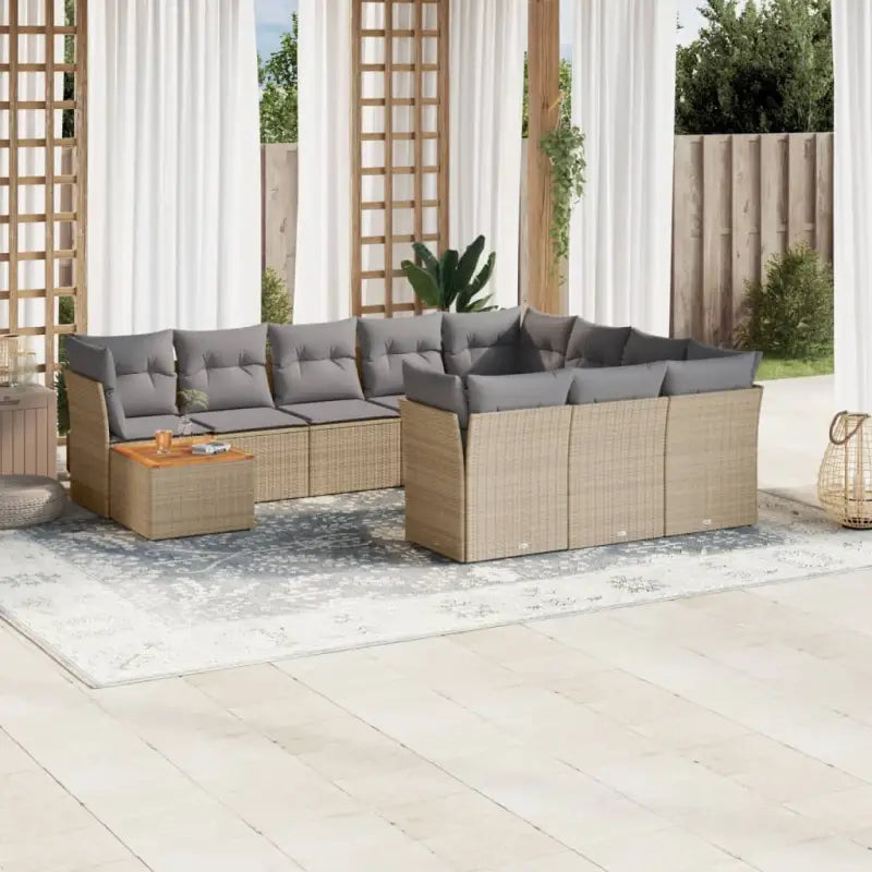 Zwart loungeset met waterdichte tas en gepoedercoat staal voor buiten genieten - beige mix en grijs / Tafel + 4x hoek