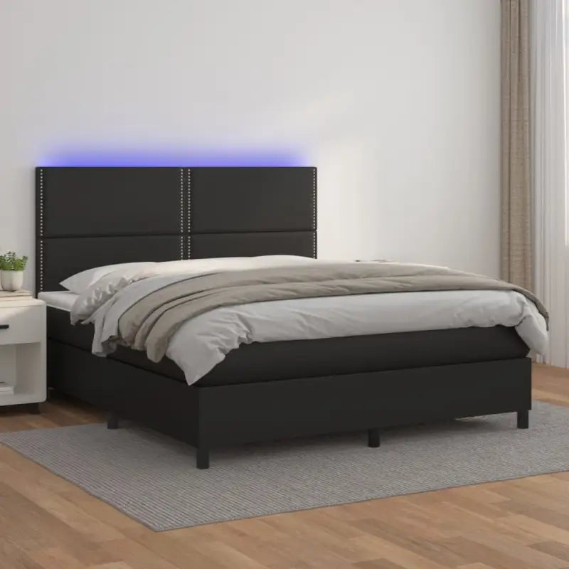 Zwart materiaal bed met LED verlichting en schuim vulling voor rust - Zwart / 160 x 200 cm / Effen met spijkers