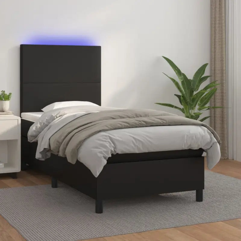 Zwart materiaal bed met LED verlichting en schuim vulling voor rust - Zwart / 90 x 190 cm / Effen ontwerp - Bedden &