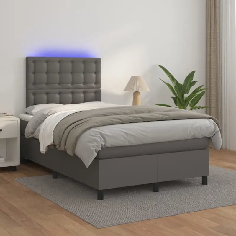 Zwart materiaal bed met LED verlichting en schuim vulling voor rust - Grijs / 120 x 200 cm / knoppwn - Bedden &