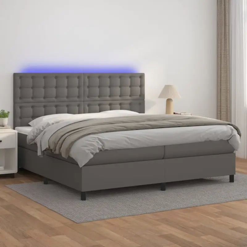 Zwart materiaal bed met LED verlichting en schuim vulling voor rust - Grijs / 200 x 200 cm / knoppwn - Bedden &