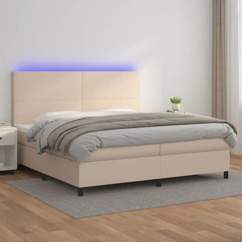 Zwart materiaal bed met LED verlichting en schuim vulling voor rust - Cappuccino / 200 x 200 cm / Effen ontwerp
