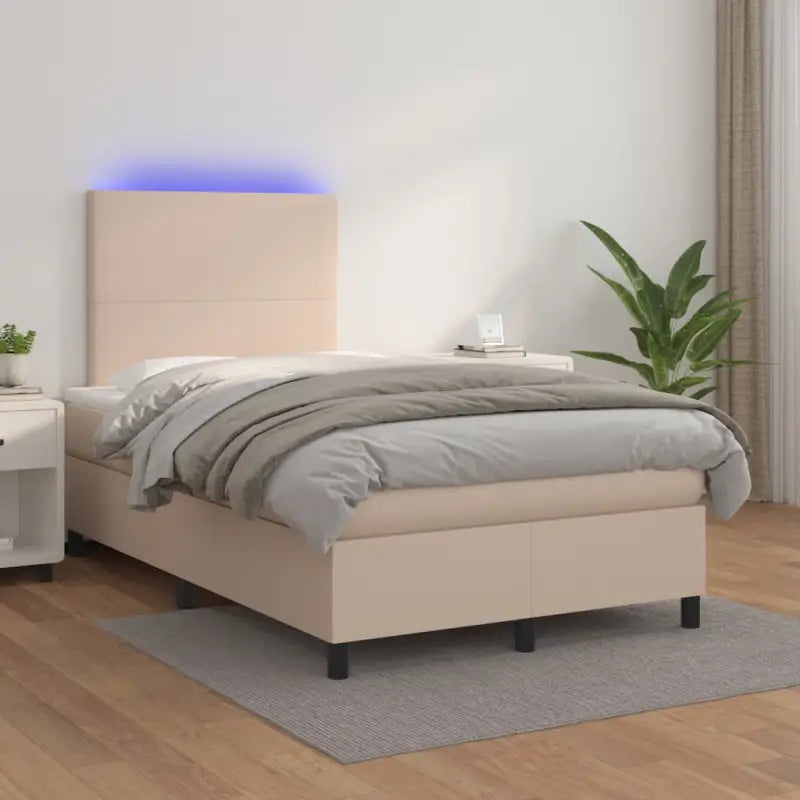Zwart materiaal bed met LED verlichting en schuim vulling voor rust - Cappuccino / 120 x 200 cm / Effen ontwerp