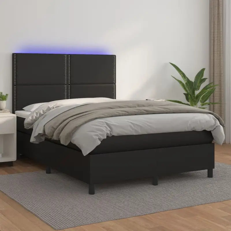 Zwart materiaal bed met LED verlichting en schuim vulling voor rust - Zwart / 140 x 200 cm / Effen met spijkers