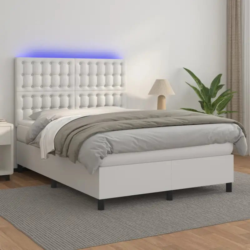 Zwart materiaal bed met LED verlichting en schuim vulling voor rust - Wit / 140 x 200 cm / knoppwn - Bedden & bedframes