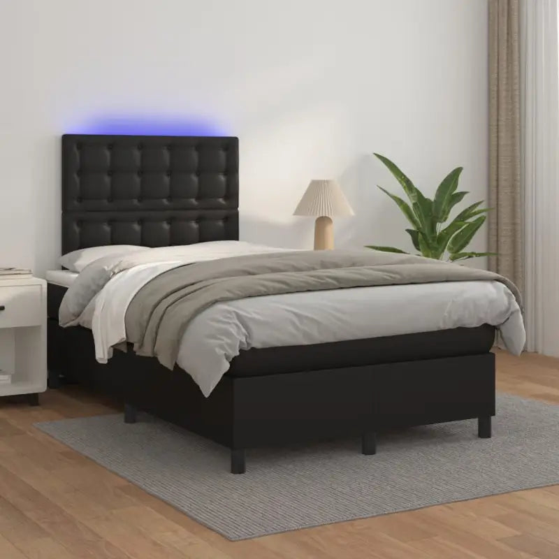 Zwart materiaal bed met LED verlichting en schuim vulling voor rust - Zwart / 120 x 200 cm / knoppwn - Bedden &