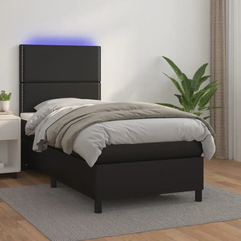 Zwart materiaal bed met LED verlichting en schuim vulling voor rust - Cappuccino / 120 x 200 cm / knoppwn - Bedden &