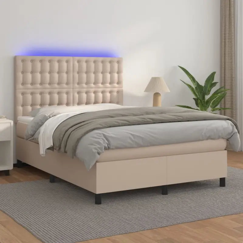 Zwart materiaal bed met LED verlichting en schuim vulling voor rust - Cappuccino / 140 x 200 cm / knoppwn - Bedden &