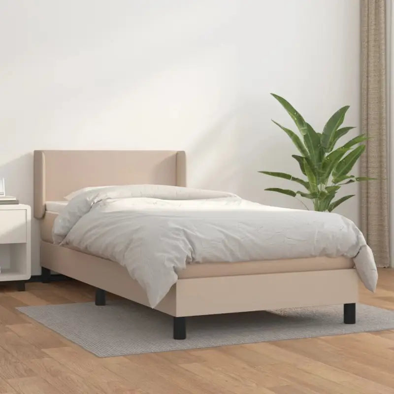 Zwart materiaal bed met schuim vulling en ideale afmetingen - Cappuccino / 90 x 190 cm / Effen ontwerp - Bedden &