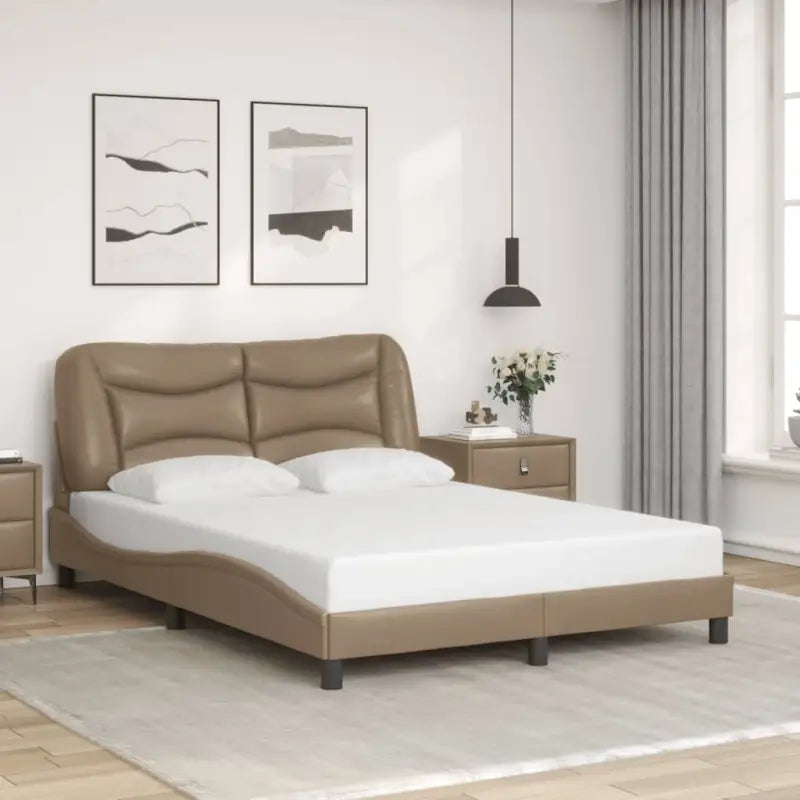 Zwart materiaal bedframe met hoofdeinde en multiplex lattenbodem - Cappuccino / 140 x 200 cm - Bedden & bedframes