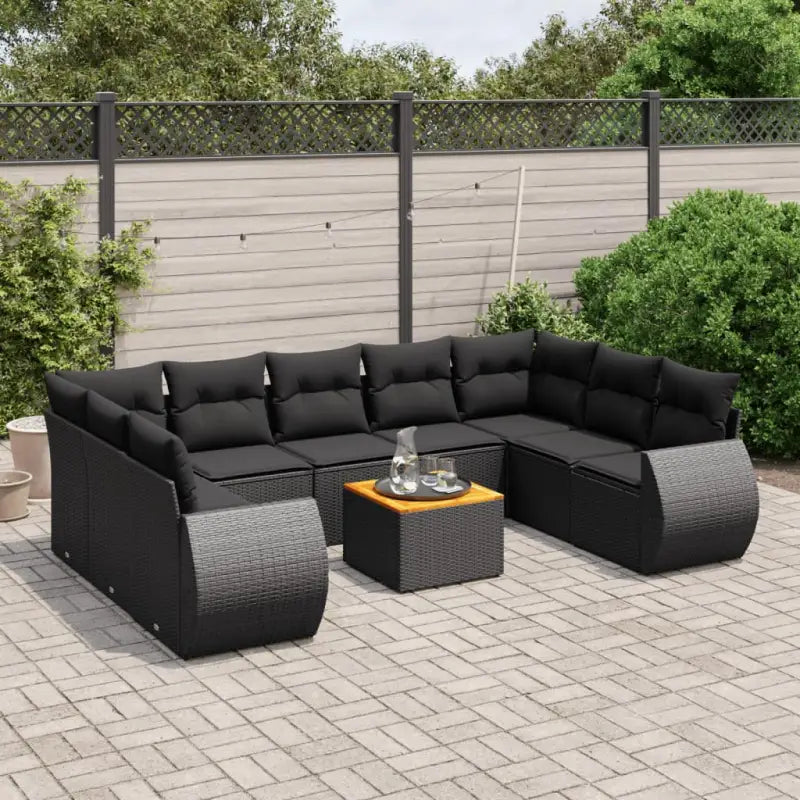 Zwart materiaal loungeset met gepoedercoat staal afmetingen voor buiten - Zwart / 2x hoek + 5x midden + Tafel - Tuinsets