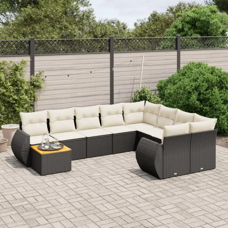 Zwart materiaal loungeset met gepoedercoat staal afmetingen voor buiten - Zwart en crème / Tafel + 5x midden + 2x hoek
