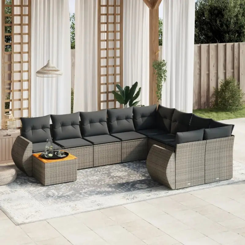Zwart materiaal loungeset met gepoedercoat staal afmetingen voor buiten - grijs en donkergrijs / Tafel + 5x midden + 2x