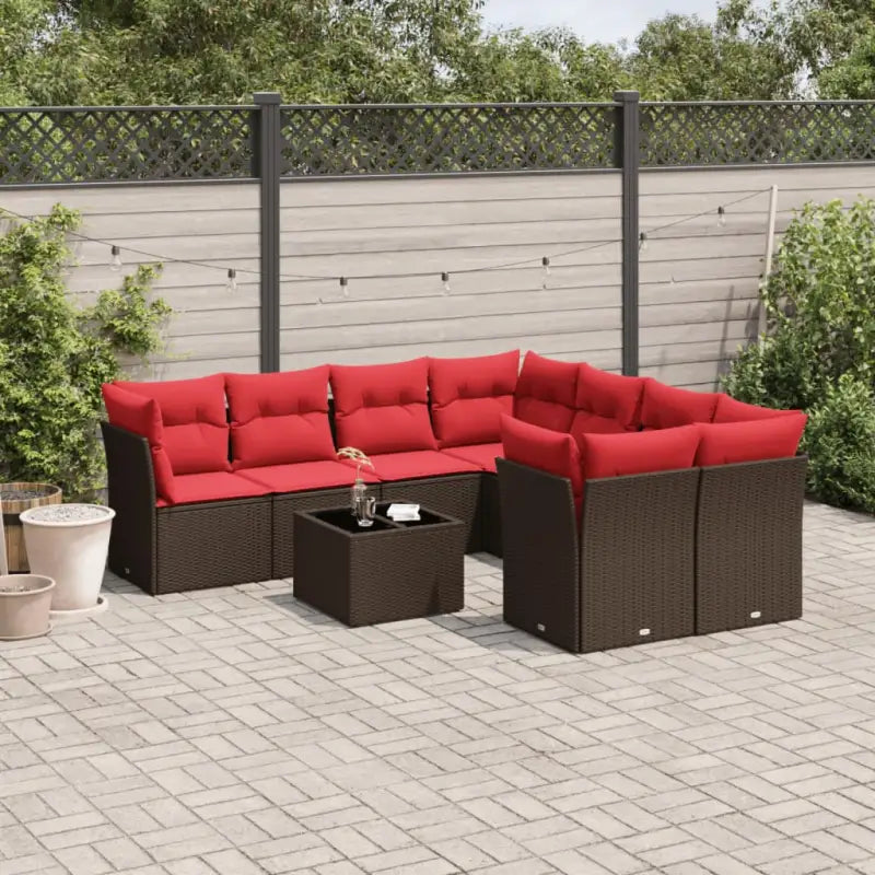 Zwart materiaal loungeset met gepoedercoat staal en afmetingen voor tuin - Bruin / 4x hoek + Tafel + 4x midden