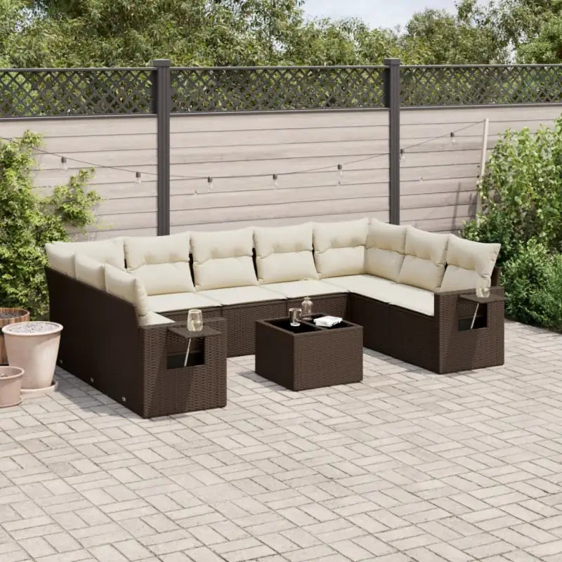 Zwart materiaal loungeset met gepoedercoat staal en afmetingen voor tuin - Bruin en crème / Zonder tafel - Tuinsets