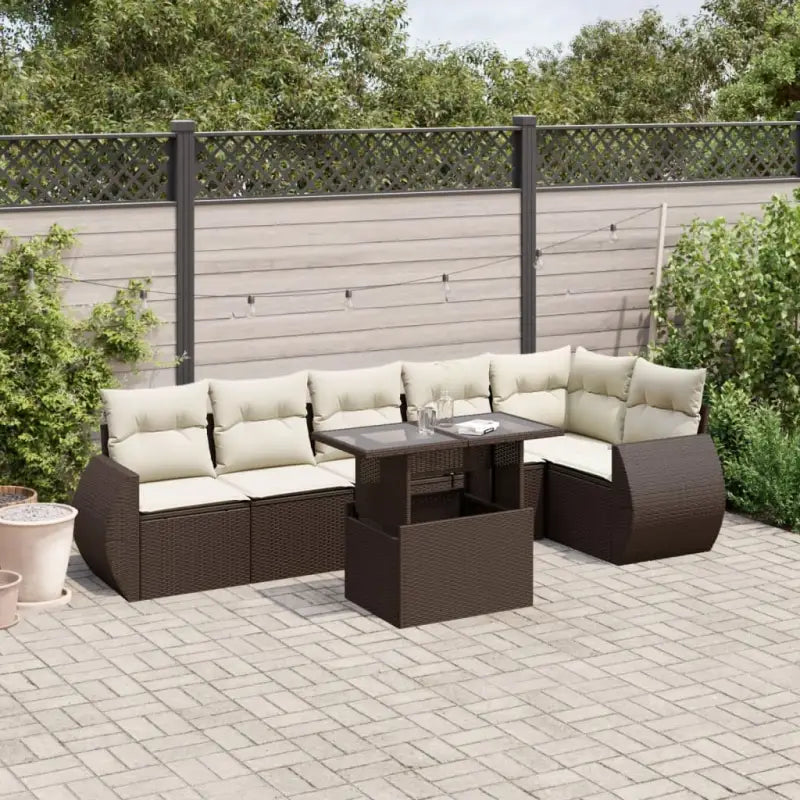 Zwart materiaal loungeset met gepoedercoat staal en afmetingen perfect voor je tuin - Bruin en crème / Met tafel