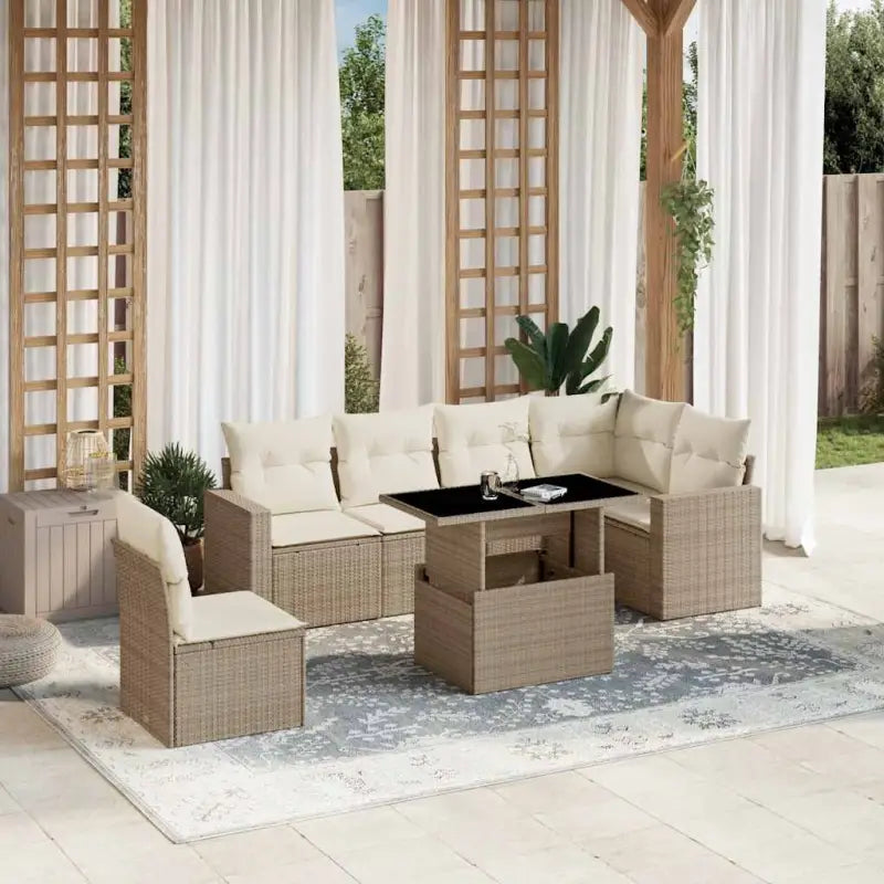 Zwart materiaal loungeset met gepoedercoat staal en afmetingen voor tuin - beige en crèmekleurig / Met tafel - Tuinsets