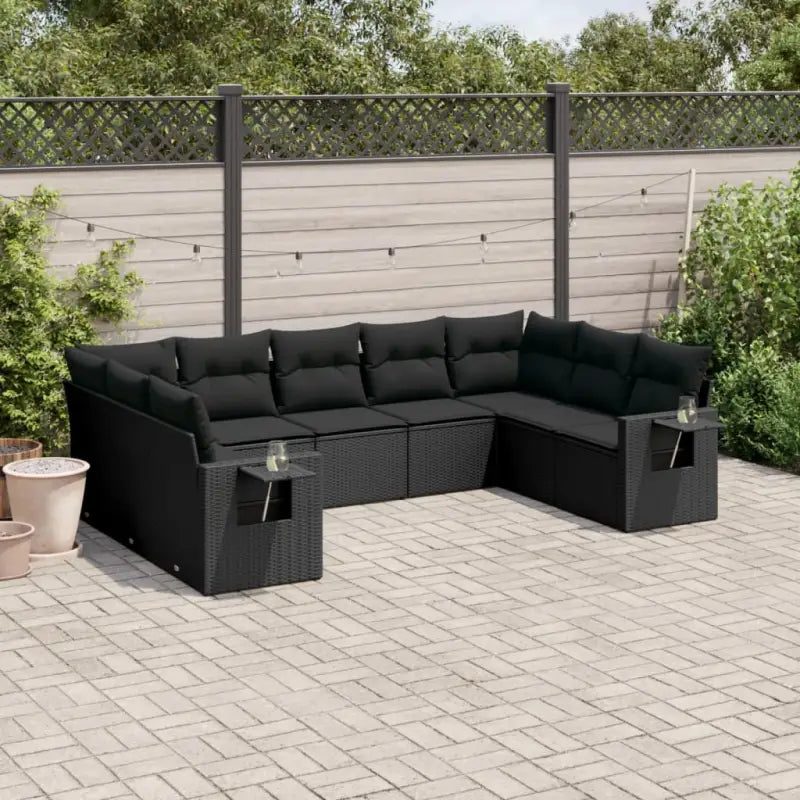 Zwart materiaal loungeset met gepoedercoat staal en afmetingen voor tuin - Zwart / Met tafel - Tuinsets