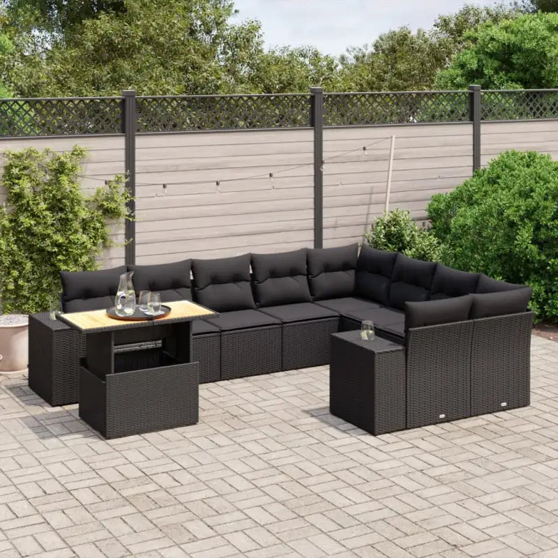 Zwart materiaal loungeset met gepoedercoat staal en afmetingen voor tuin - Zwart / Tafel + 2x hoek + 5x midden