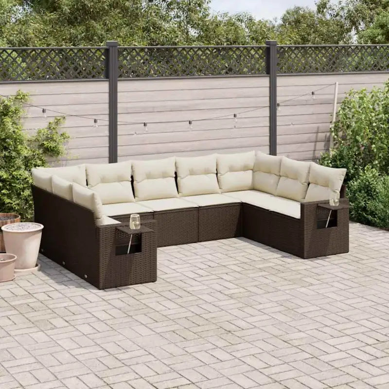 Zwart materiaal loungeset met gepoedercoat staal en afmetingen voor tuin - Bruin en crème / Met tafel - Tuinsets